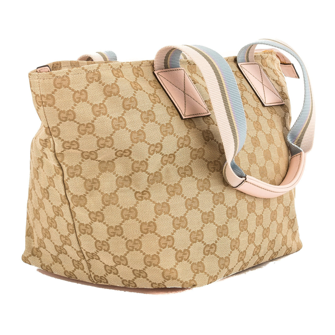 G*G Pink Leather GG Monogram Canvas Web Tote Bag (Pre Owned)