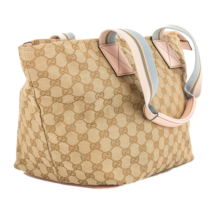 G*G Pink Leather GG Monogram Canvas Web Tote Bag (Pre Owned)