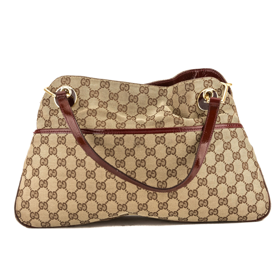 G*G Dark Red Leather GG Monogram Canvas Medium Eclipse Tote (Pre Owned)