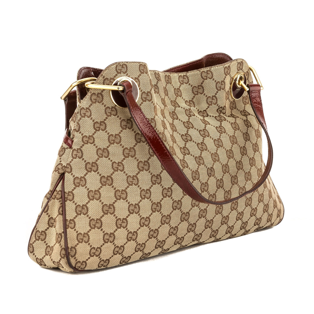 G*G Dark Red Leather GG Monogram Canvas Medium Eclipse Tote (Pre Owned)