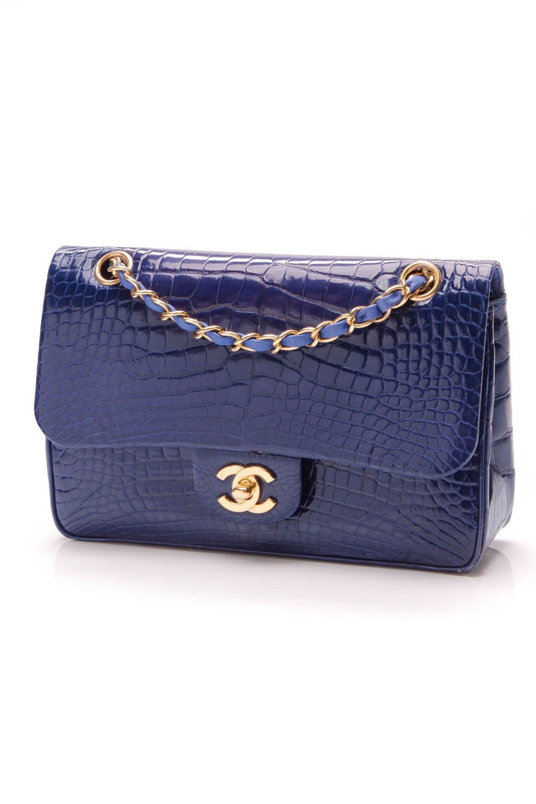 Classic Double Flap Bag - Small Blue Alligator