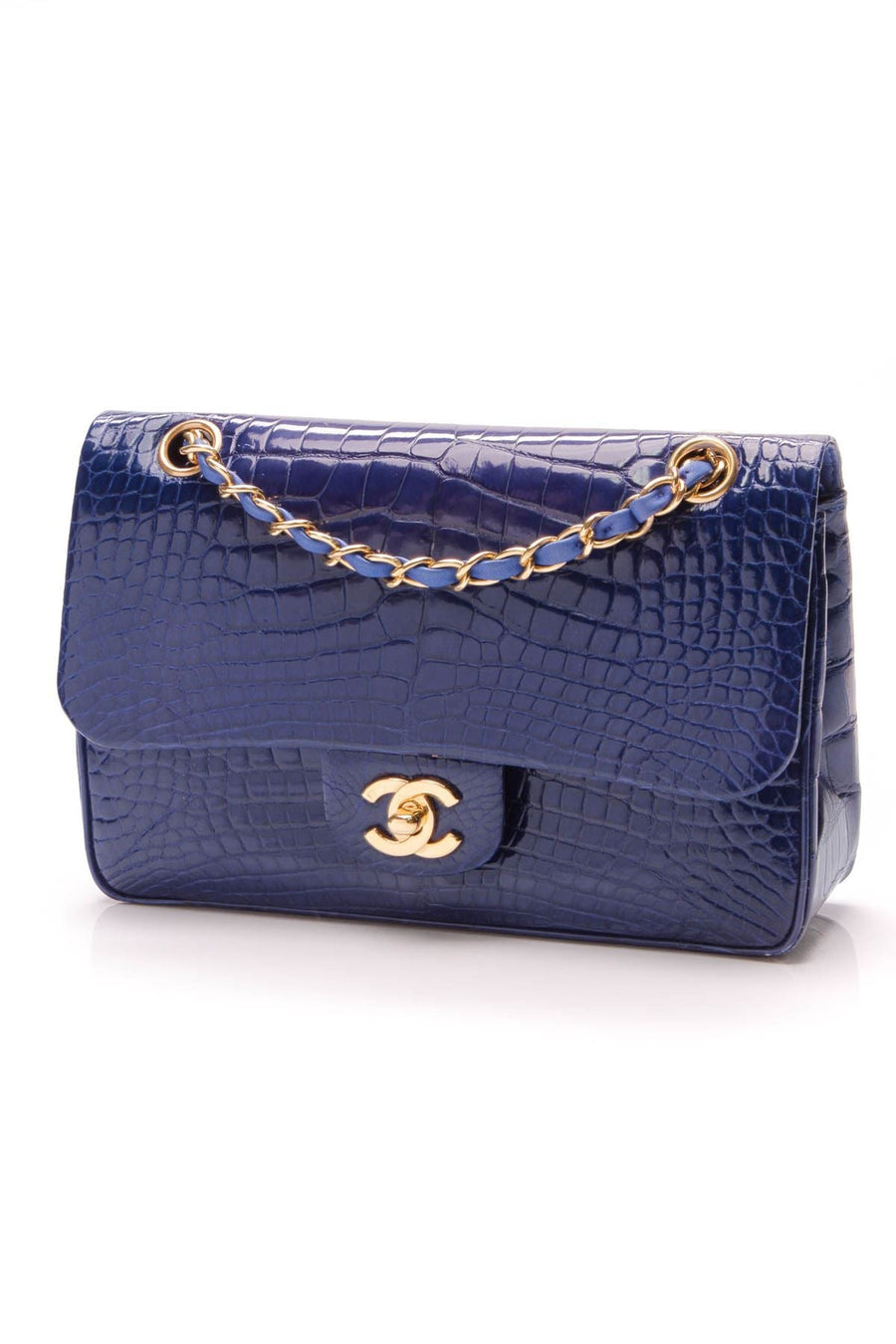 Classic Double Flap Bag - Small Blue Alligator