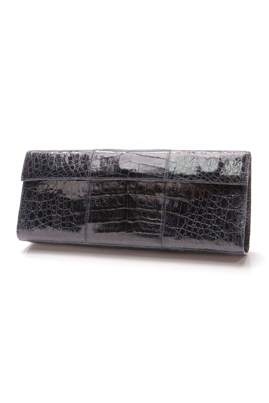Crocodile Fold Over Clutch - Dark Blue