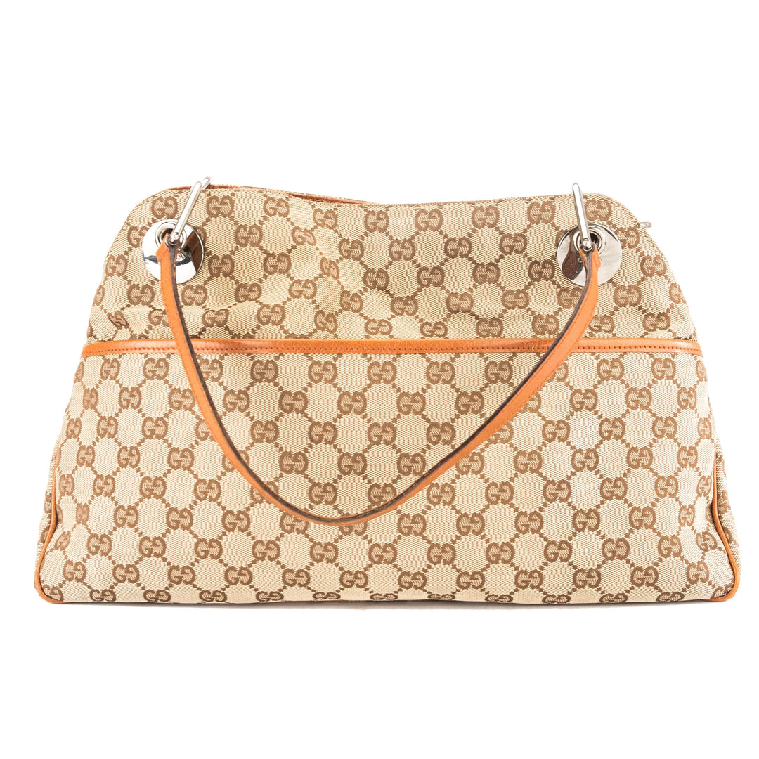 G*G Tan Leather GG Monogram Canvas Medium Eclipse Tote (3797004)