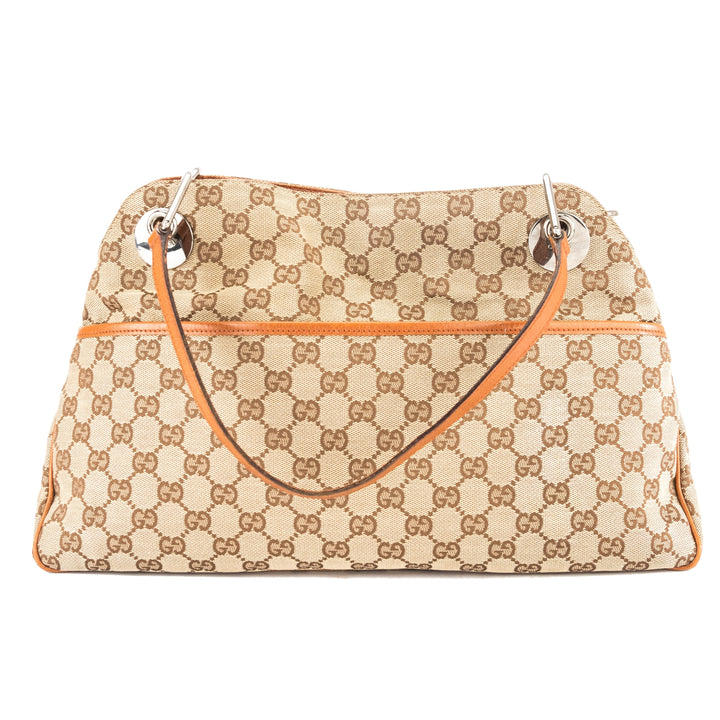 G*G Tan Leather GG Monogram Canvas Medium Eclipse Tote (3797004)