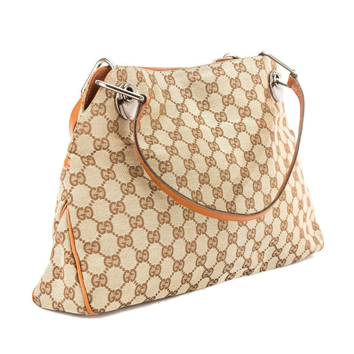 G*G Tan Leather GG Monogram Canvas Medium Eclipse Tote (3797004)