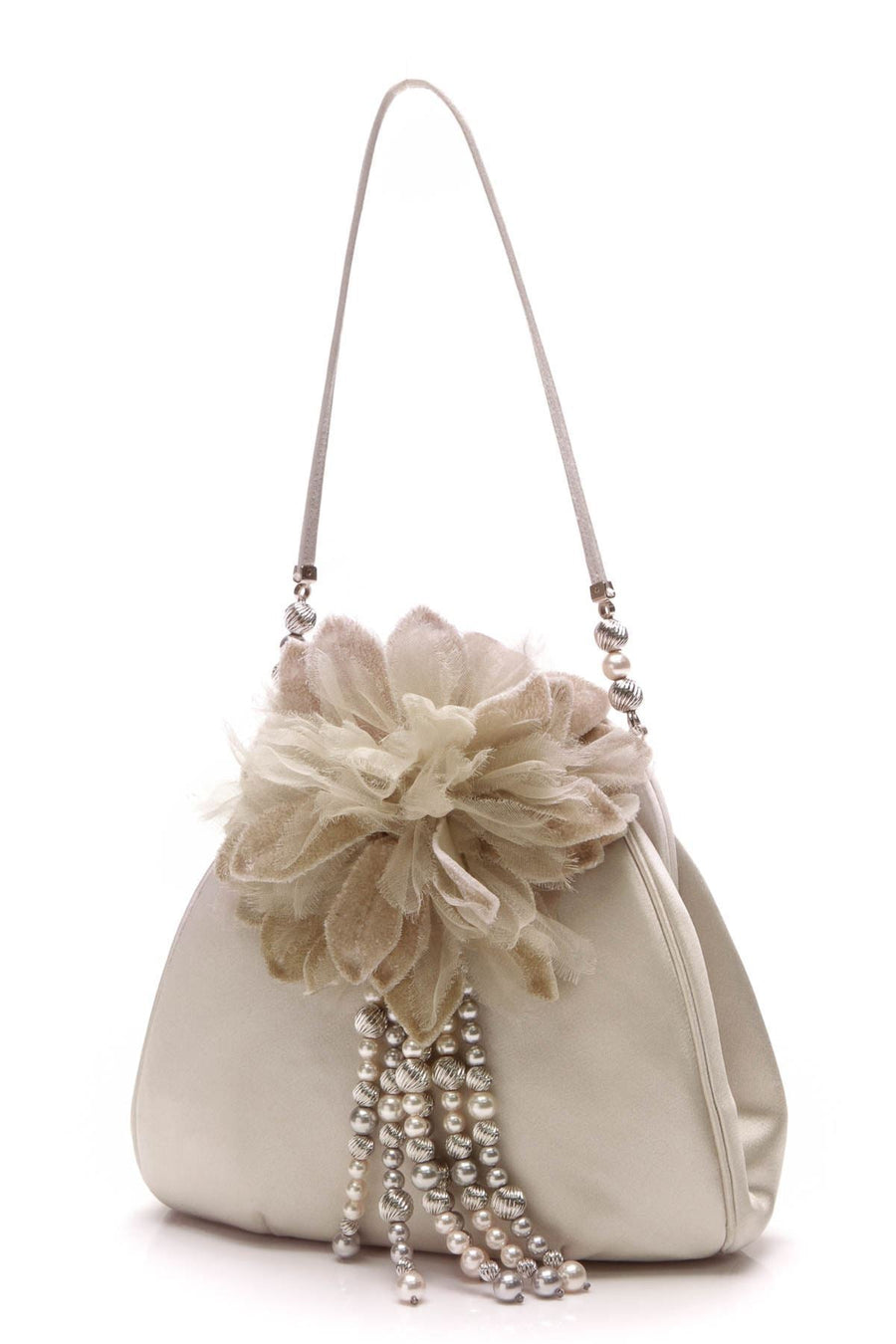 Flower Beaded Evening Bag - Silver