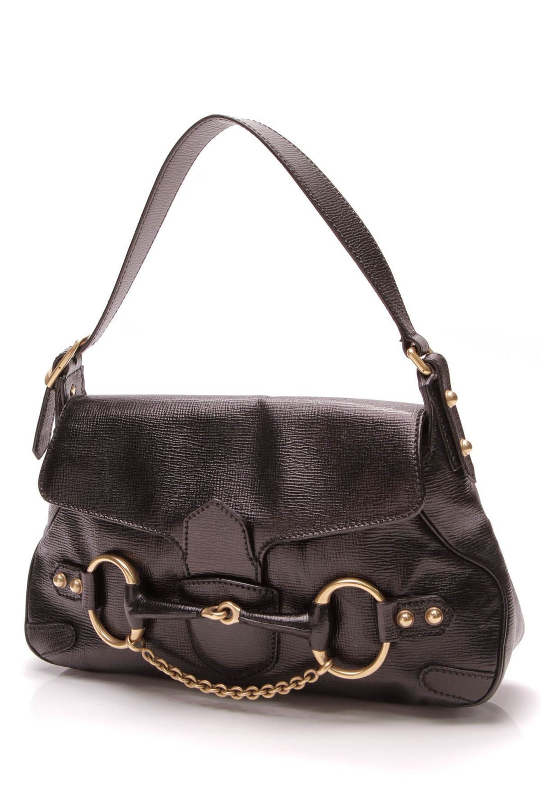 Horsebit Chain Shoulder Bag - Black