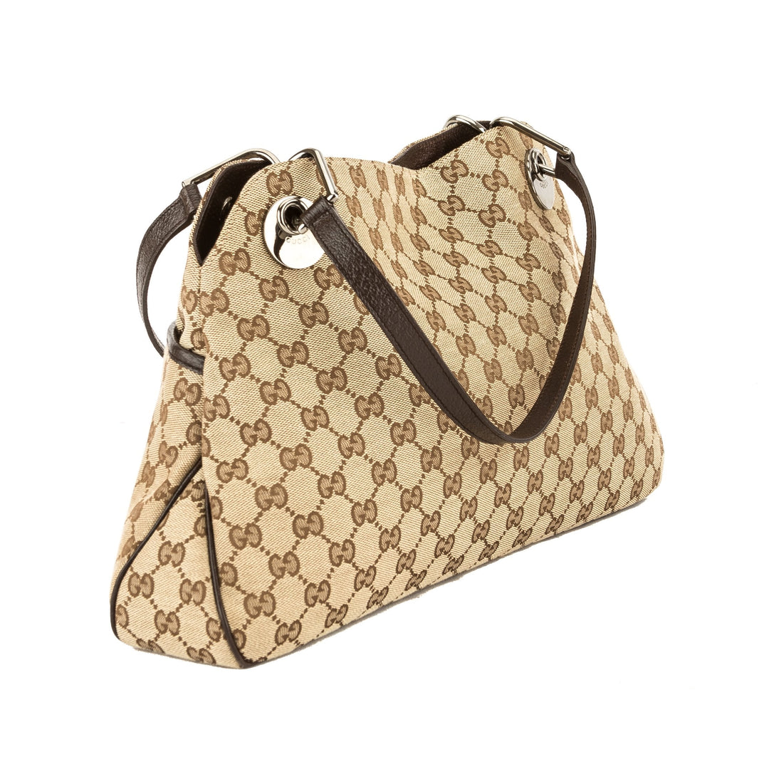 G*G Brown Leather GG Monogram Canvas Medium Eclipse Tote (Pre Owned)