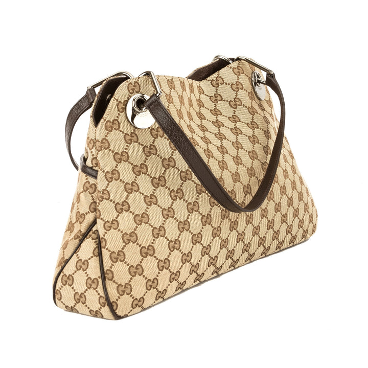G*G Brown Leather GG Monogram Canvas Medium Eclipse Tote (Pre Owned)