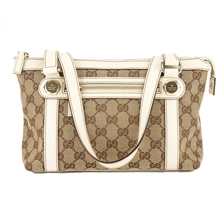 G*G Ivory Leather GG Monogram Canvas Tote Bag (Pre Owned)