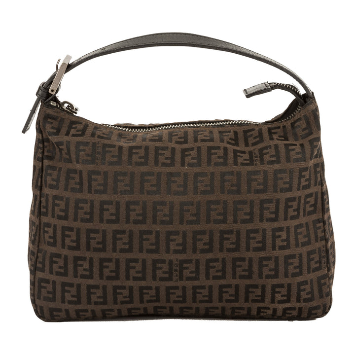 Fendi Brown Leather Zucca Canvas Tote Bag (Pre Owned)