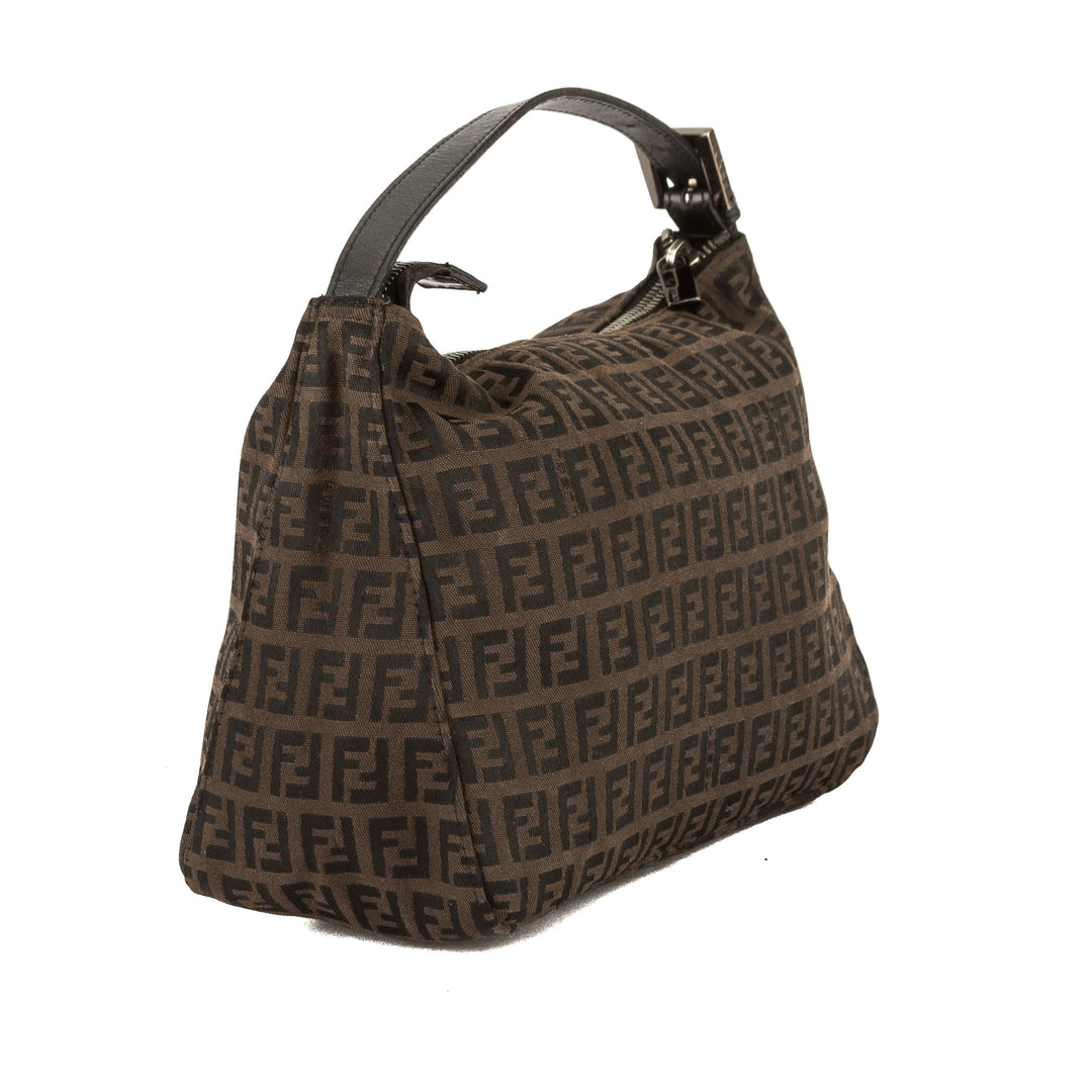 Fendi Brown Leather Zucca Canvas Tote Bag (Pre Owned)