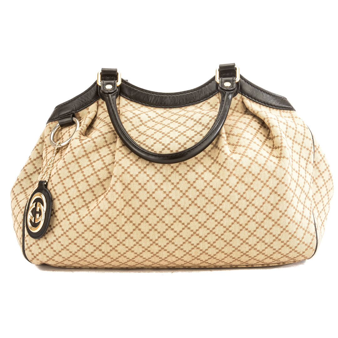 G*G Black Leather Diamante Canvas Medium Sukey Tote (Pre Owned)