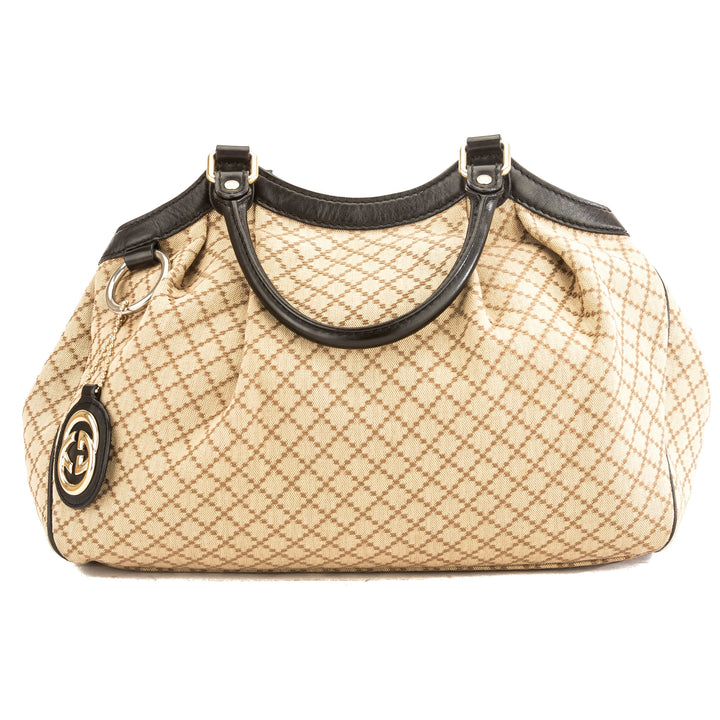 G*G Black Leather Diamante Canvas Medium Sukey Tote (Pre Owned)
