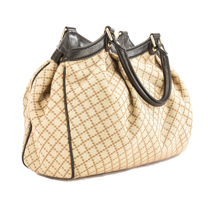 G*G Black Leather Diamante Canvas Medium Sukey Tote (Pre Owned)