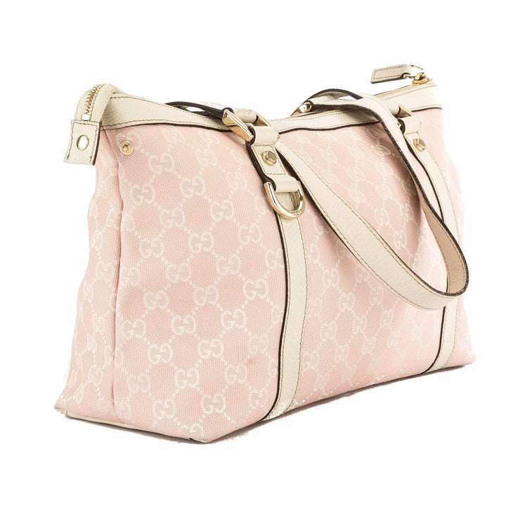 G*G Pink and White GG Monogram Canvas Medium Abbey Tote Bag (Pre Owned)