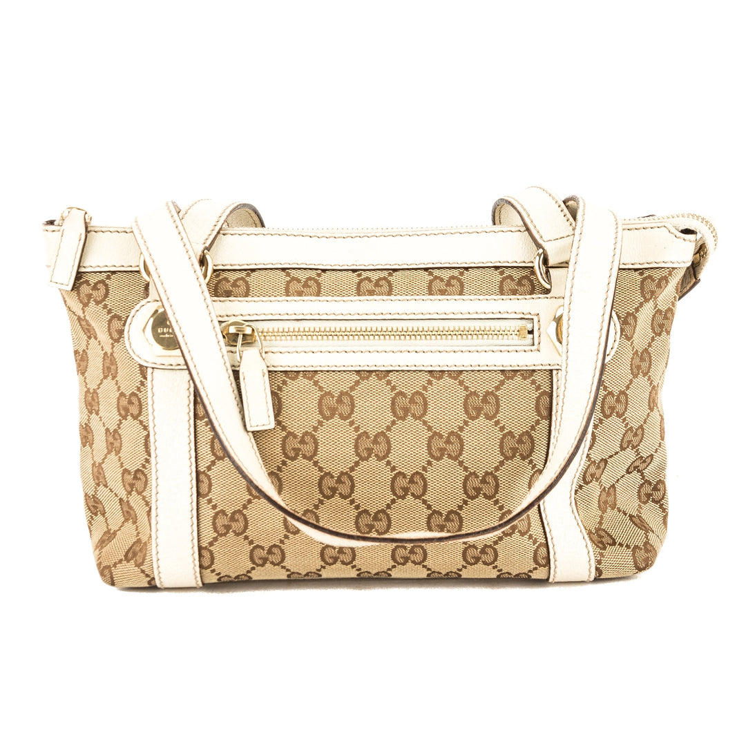G*G White Leather GG Monogram Canvas Tote Bag (Pre Owned)
