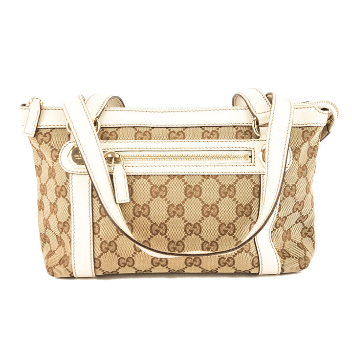 G*G White Leather GG Monogram Canvas Tote Bag (Pre Owned)