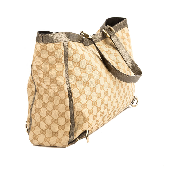 G*G Metallic Leather GG Monogram Canvas Abbey D-Ring Tote (Pre Owned)