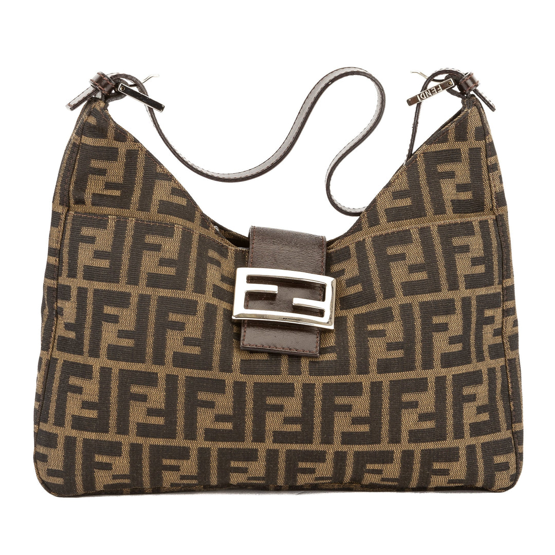 Fendi Brown Leather Zucca Canvas Tote Bag (Pre Owned)