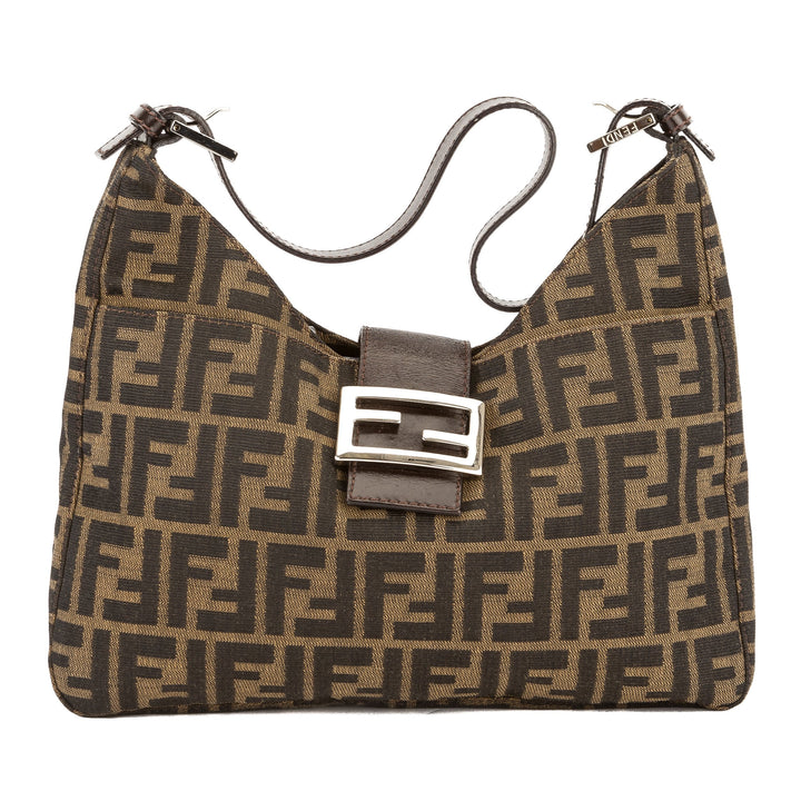 Fendi Brown Leather Zucca Canvas Tote Bag (Pre Owned)