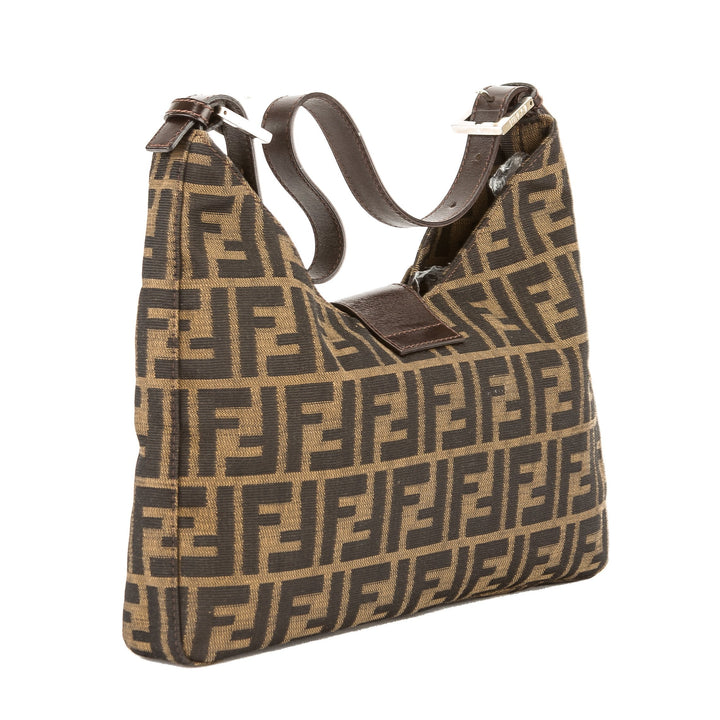 Fendi Brown Leather Zucca Canvas Tote Bag (Pre Owned)