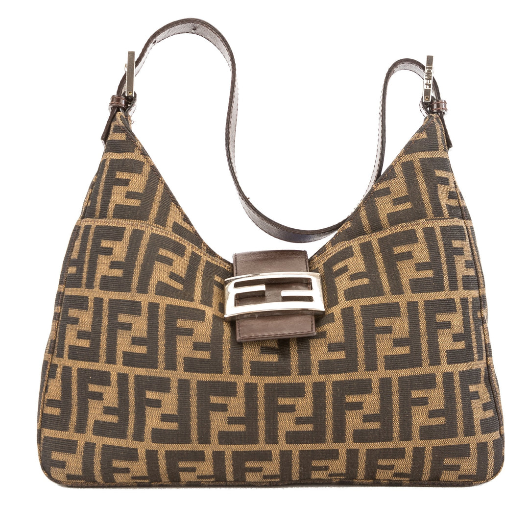Fendi Brown Leather Zucca Canvas Tote Bag (Pre Owned)