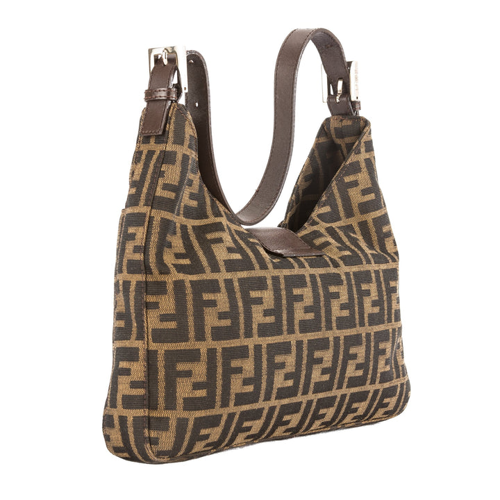 Fendi Brown Leather Zucca Canvas Tote Bag (Pre Owned)