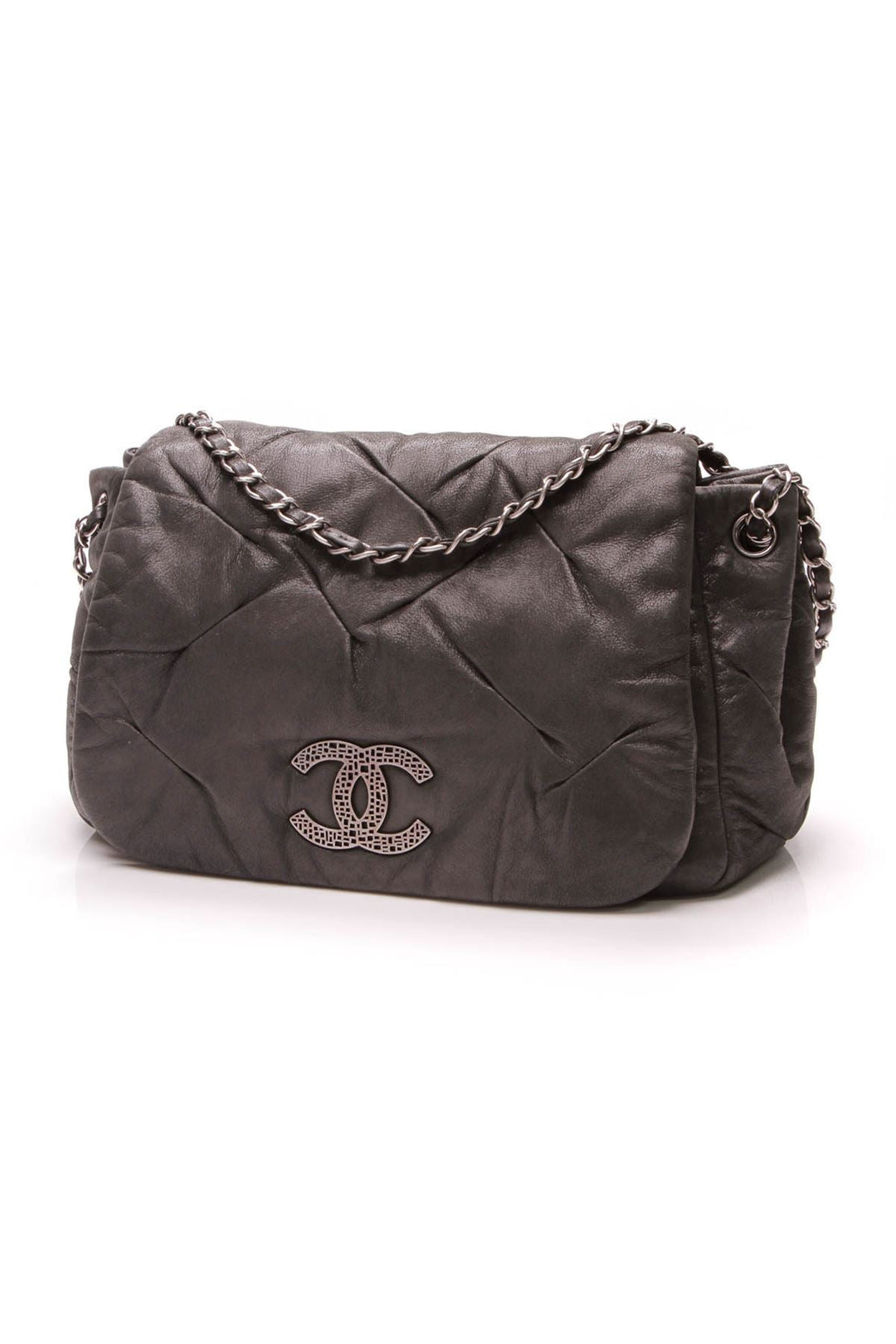 Glint Accordion Flap Bag - Black Iridescent Calfskin