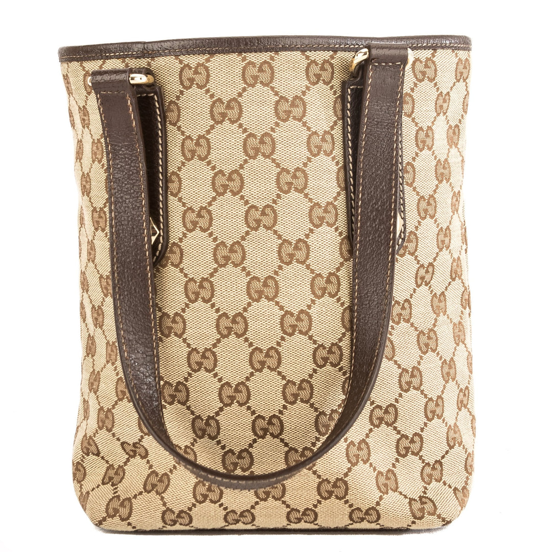 G*G Brown Leather GG Canvas Charmy Tote Bag (Pre Owned)