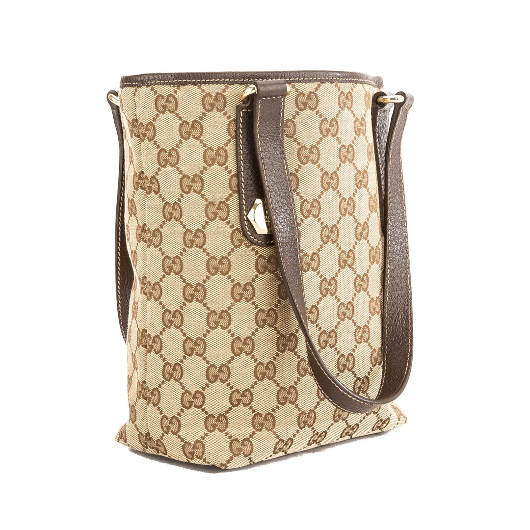 G*G Brown Leather GG Canvas Charmy Tote Bag (Pre Owned)