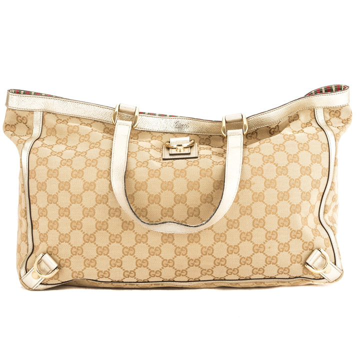 G*G Gold Metallic Leather GG Canvas Large Abbey D-Ring Tote (Pre Owned)
