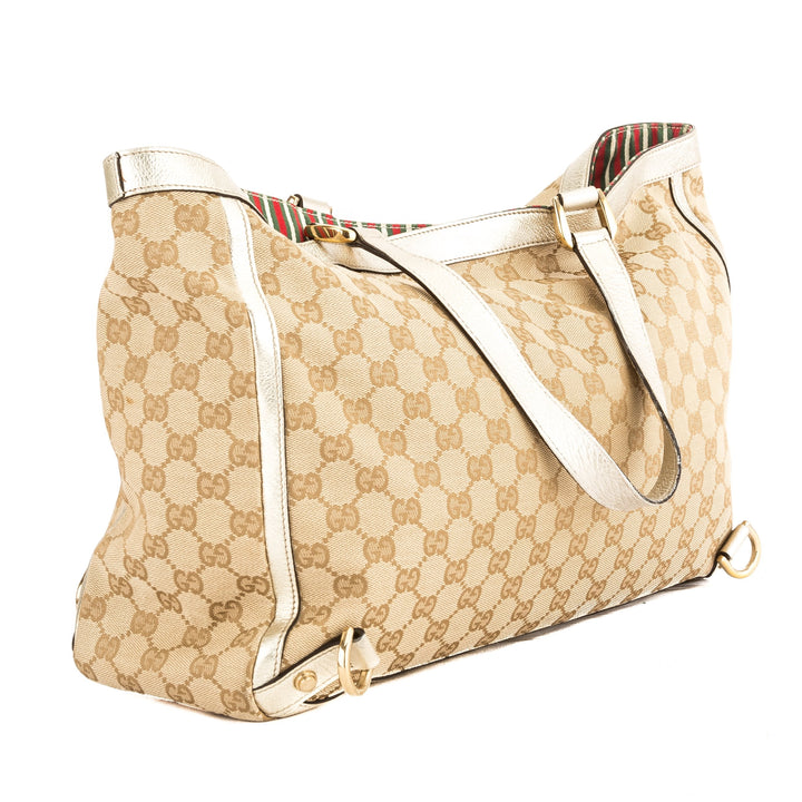 G*G Gold Metallic Leather GG Canvas Large Abbey D-Ring Tote (Pre Owned)