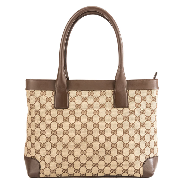 G*G Brown Leather GG Canvas Medium Tote Bag (Pre Owned)