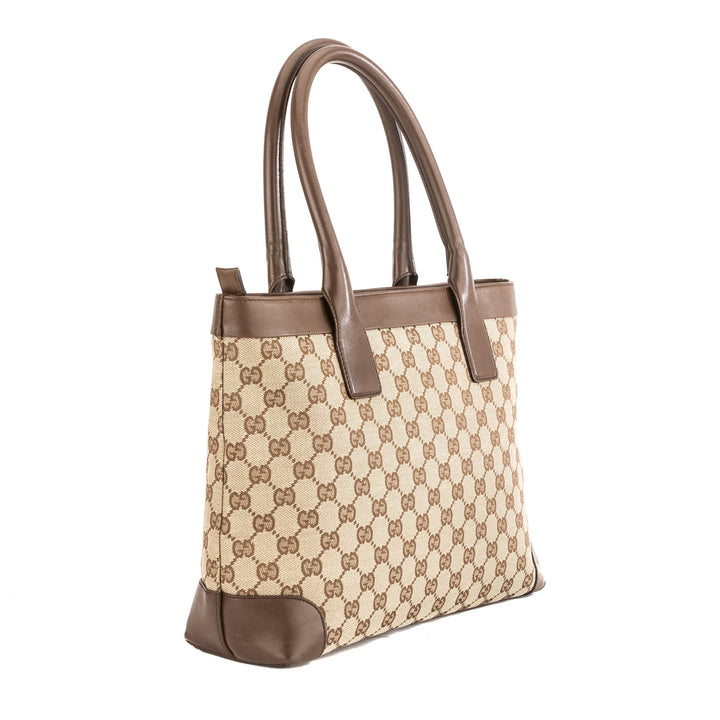 G*G Brown Leather GG Canvas Medium Tote Bag (Pre Owned)