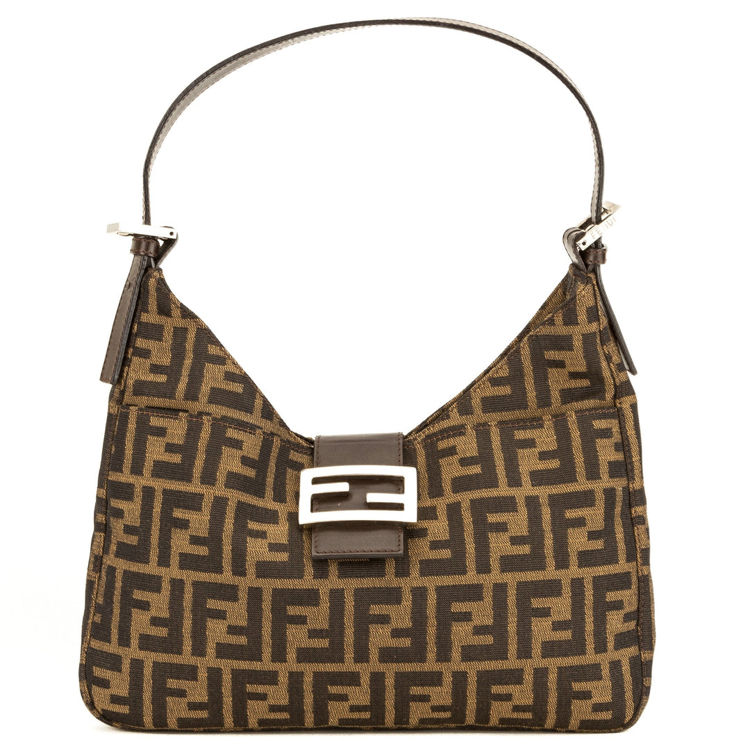 Fendi Brown Leather Zucca Canvas Tote Bag (Pre Owned)