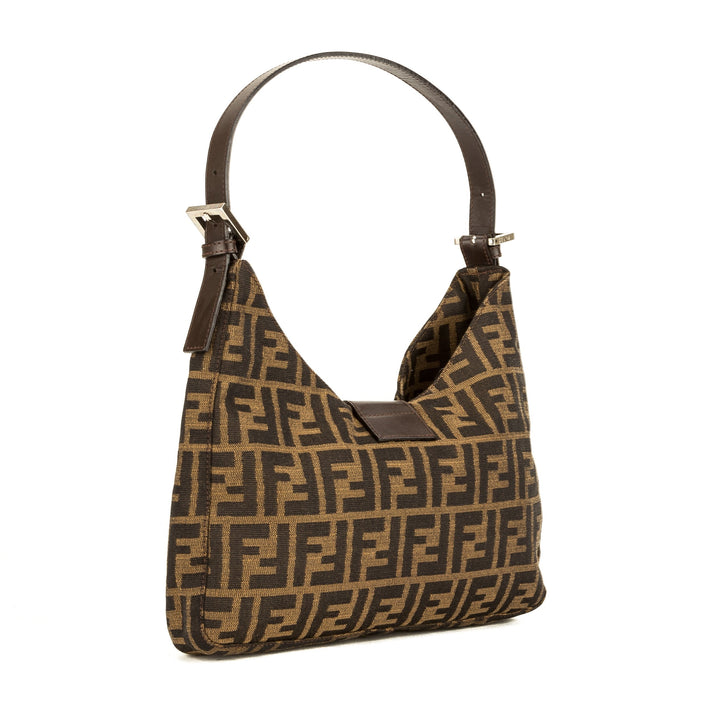 Fendi Brown Leather Zucca Canvas Tote Bag (Pre Owned)