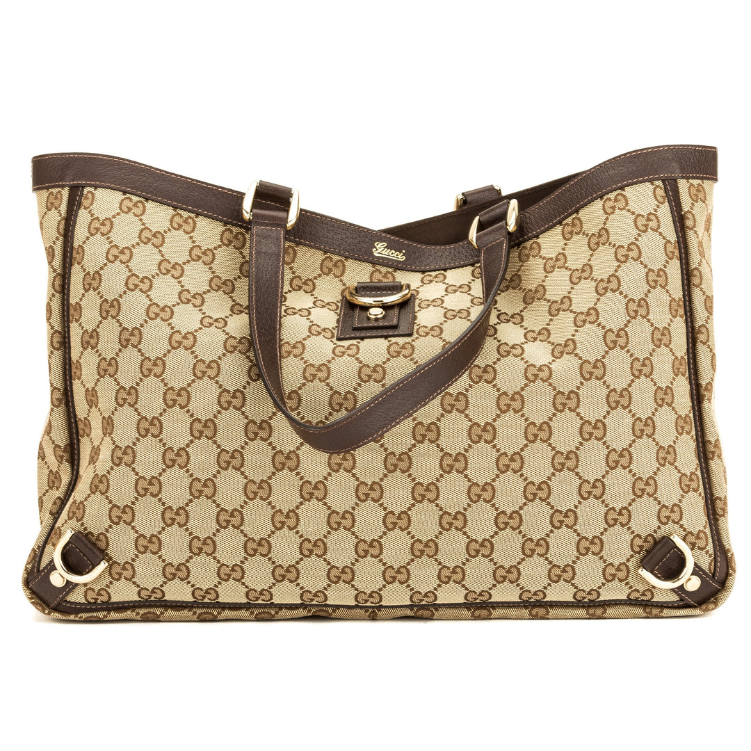 G*G Brown Leather GG Canvas Large Abbey D-Ring Tote (Pre Owned)
