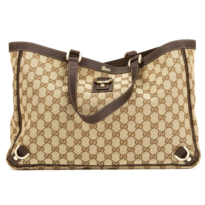 G*G Brown Leather GG Canvas Large Abbey D-Ring Tote (Pre Owned)