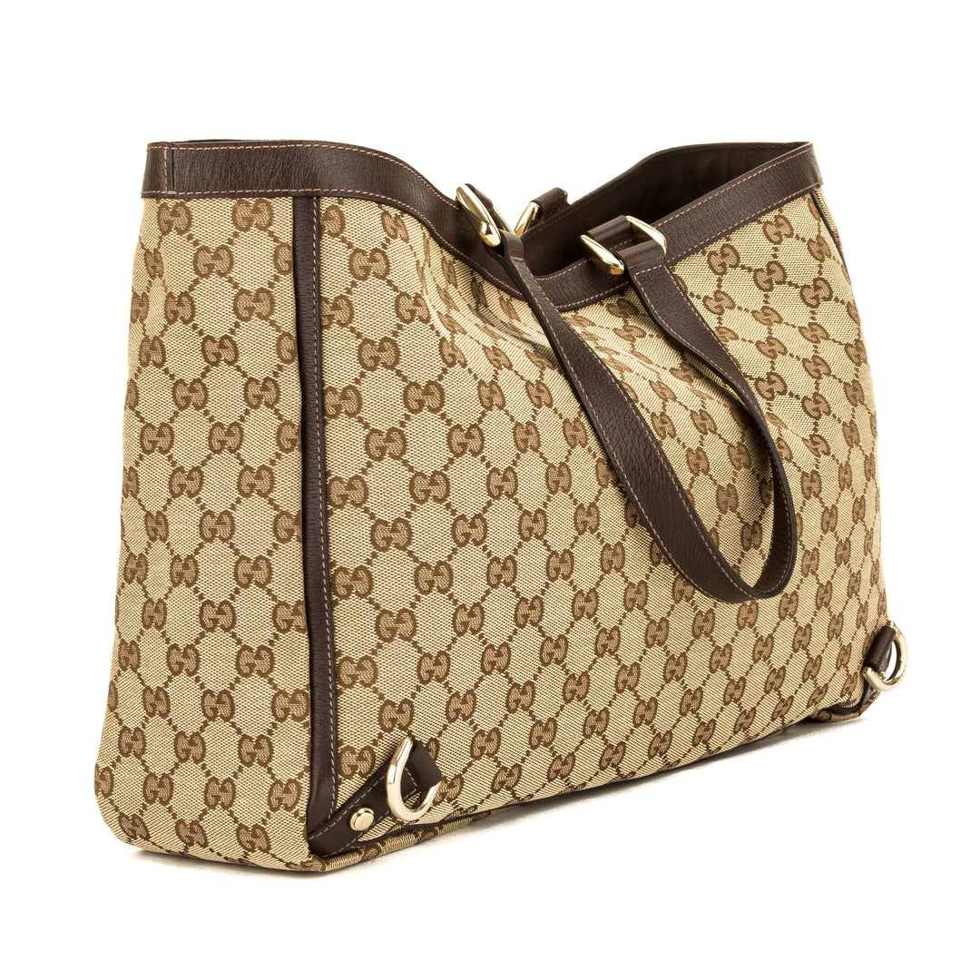 G*G Brown Leather GG Canvas Large Abbey D-Ring Tote (Pre Owned)