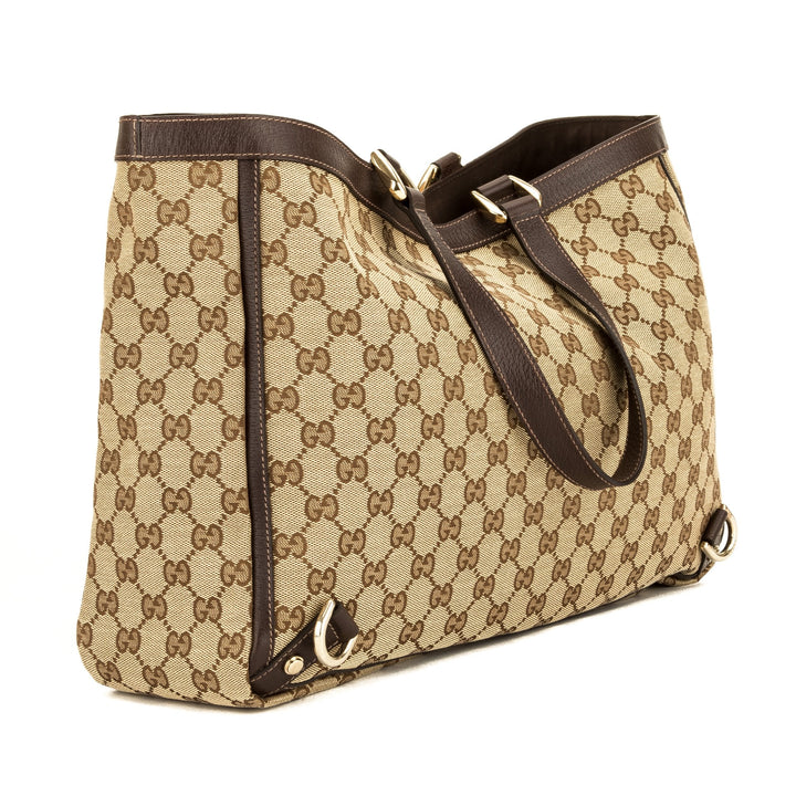 G*G Brown Leather GG Canvas Large Abbey D-Ring Tote (Pre Owned)