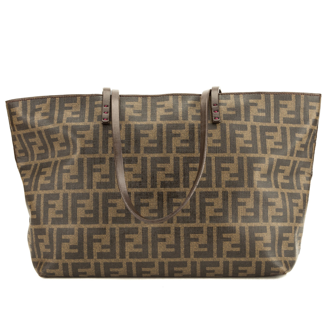 Fendi Brown Leather Zucca Coated Canvas Tote Bag (Pre Owned)