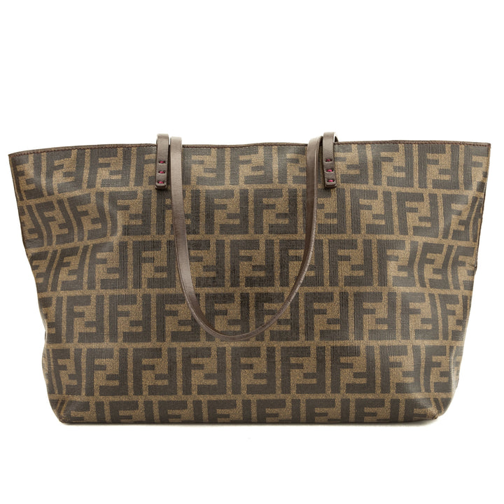 Fendi Brown Leather Zucca Coated Canvas Tote Bag (Pre Owned)