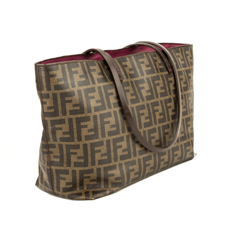 Fendi Brown Leather Zucca Coated Canvas Tote Bag (Pre Owned)