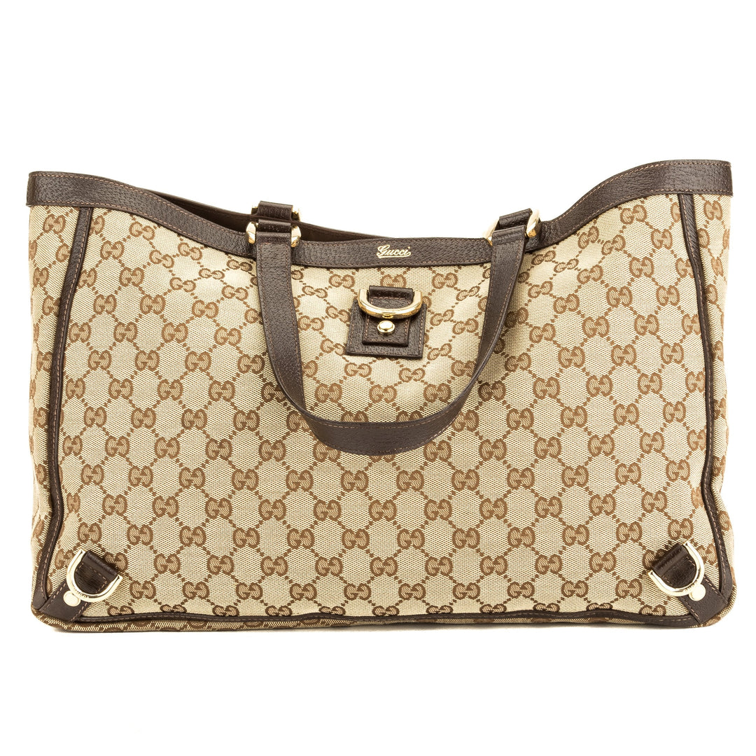 G*G Brown Leather GG Canvas Large Abbey D-Ring Tote (Pre Owned)