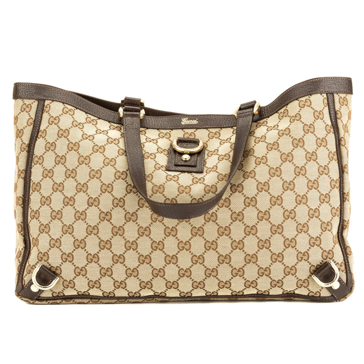 G*G Brown Leather GG Canvas Large Abbey D-Ring Tote (Pre Owned)