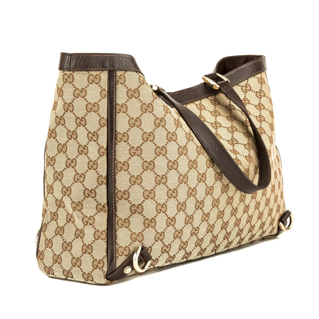 G*G Brown Leather GG Canvas Large Abbey D-Ring Tote (Pre Owned)