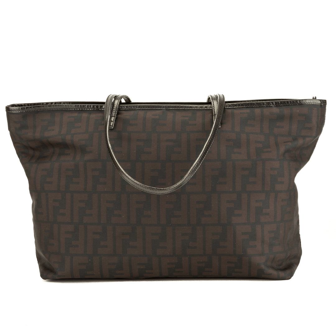Fendi Brown Leather Zucca Nylon Large Tote (3912023)