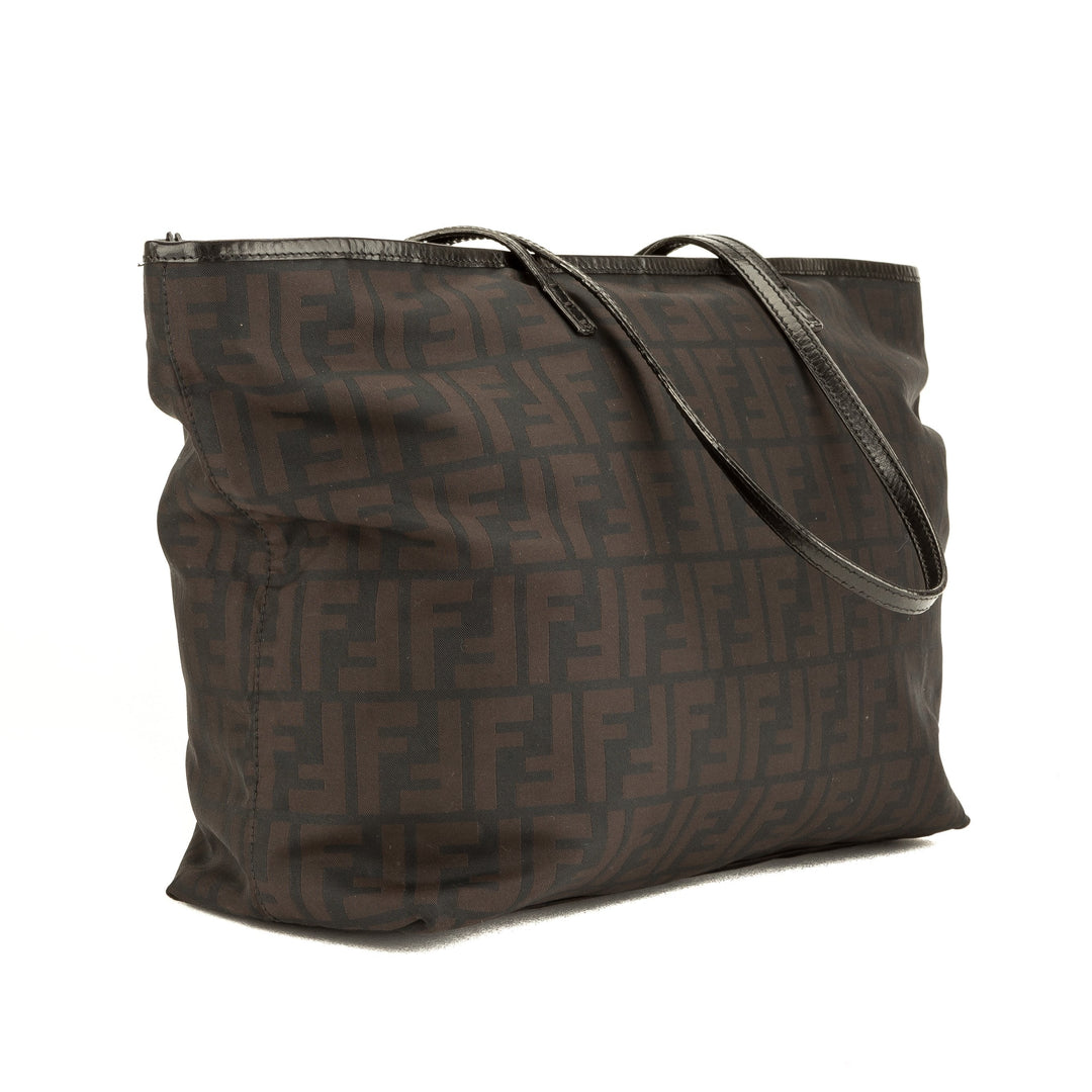 Fendi Brown Leather Zucca Nylon Large Tote (3912023)